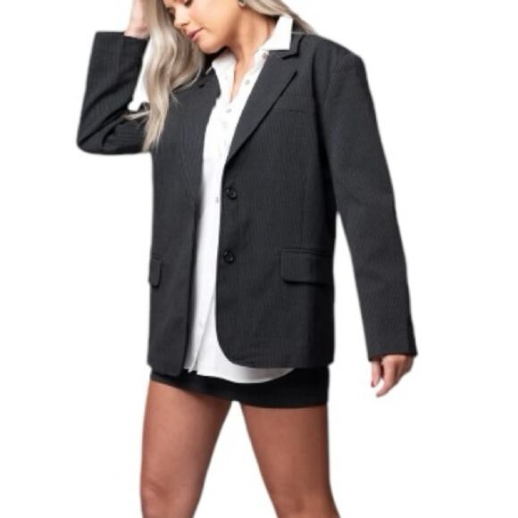 Anthropologie Moon River Gray Striped Blazer Small Retails $168 - Picture 5 of 9